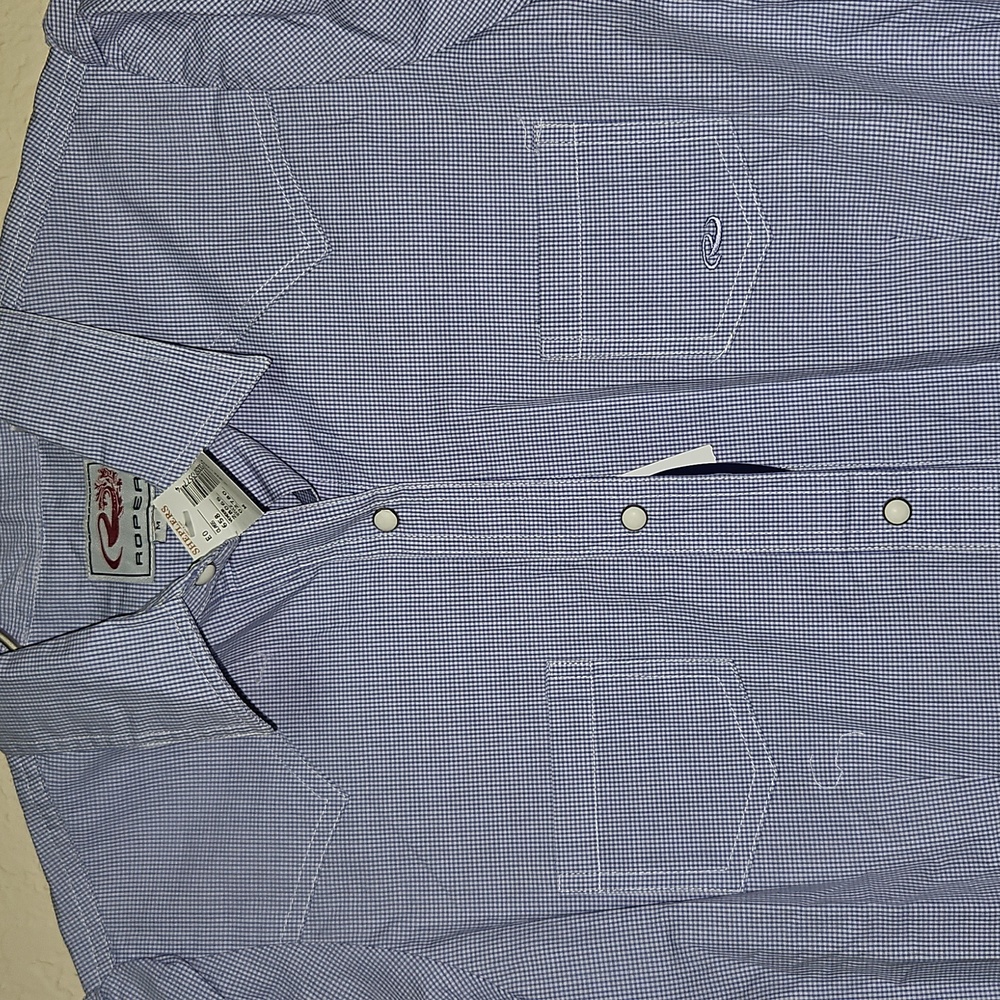 NWT-Roper Womens MEDIUM Light Blue Short Sleeve Shirt - Picture 2 of 13